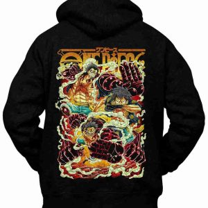 Felpa con Cappuccio Retro Monkey D Luffy Rubber Gear 4 One Piece Anime