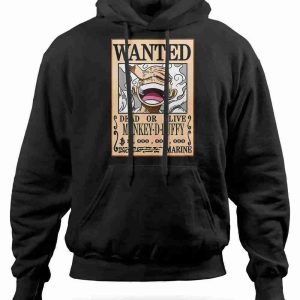 Felpa con Cappuccio Wanted Monkey D Luffy Rubber Gear 5 One Piece Anime