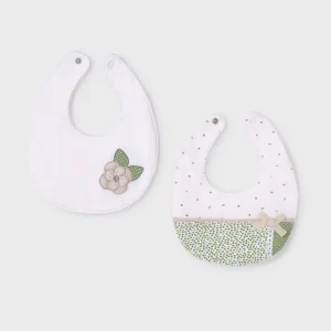 Set 2 bavaglini Mayoral Newborn neonata fiori verde e bianco