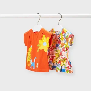Set 2 T-Shirt neonato Mayoral arancio stampa giraffa
