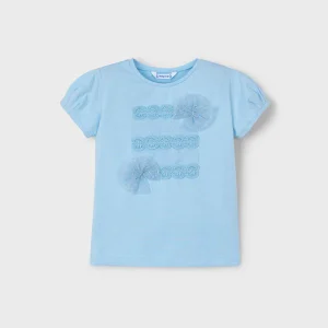 T-Shirt bambina Mayoral fiocchi plumetis azzurra cielo