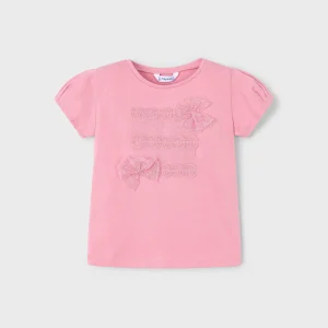 T-Shirt bambina Mayoral fiocchi plumetis rosato