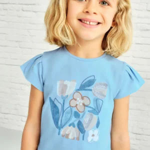 T-Shirt bambina Mayoral stampa floreale azzurro cielo