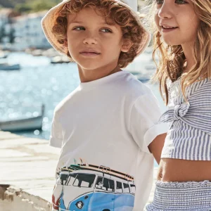 T-Shirt bambino Mayoral bianca stampa  furgone surf"