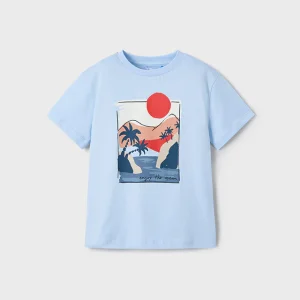 T-Shirt bambino Mayoral  stampa "paesaggio" azzurra