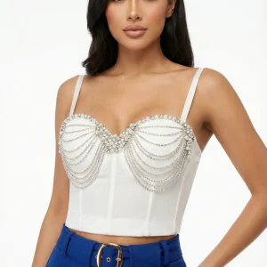 Top bustier gioiello con perle e strass – Corsetto elegante gonna