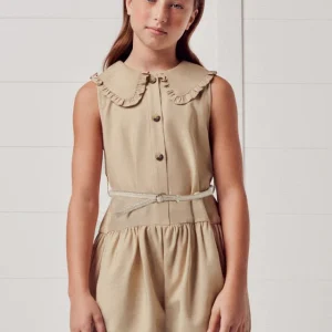 Tuta ragazza Mayoral beige con cintura abbinata