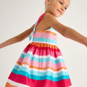 Vestito asimmetrico bambina Mayoral righe magenta e azzurro