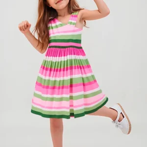 Vestito asimmetrico righe bambina Mayoral verde e orchidea