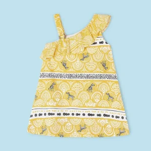 Vestito assimetrico cotone stampa  zebre giallo bambina Mayoral