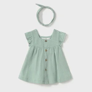 Vestito bottoni con fascia neonata Newborn verde giada