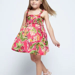 Vestito bretelle con fascetta bambina Mayoral floreale arancia rossa
