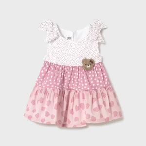 Vestito combinato volant neonata Mayoral Newborn pois orsetto rosa