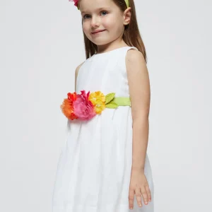 Vestito con cinta verde floreale bambina Mayoral bianco