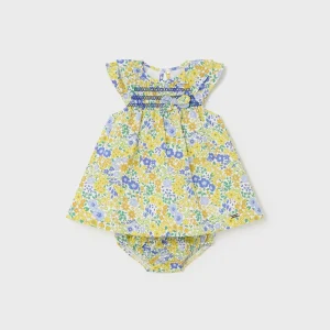 Vestito con copri pannolino neonata Mayoral Newborn giallo-indaco floreale