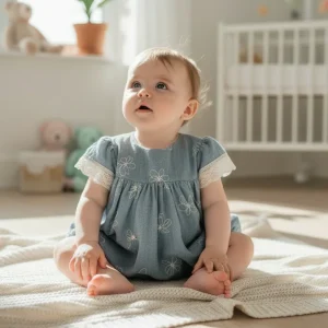 Vestito con copri pannolino neonata Mayoral Newborn jeans ricami