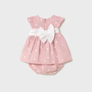 Vestito con copri pannolino neonata rosa  ricamo pois fiocco