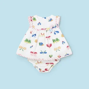 Vestito con copri pannolino satinato neonata Newborn Mayoral farfalle