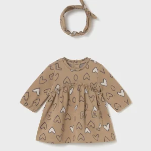 Vestito con fascia jacquard neonata Mayoral Newborn caramello cuori