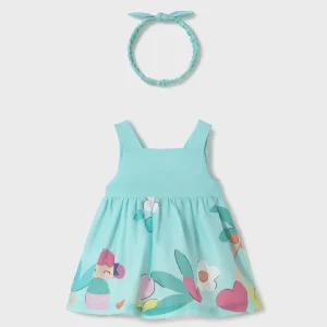 Vestito con fascia neonata Mayoral Newborn "Sirena" acqua