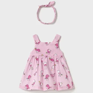Vestito con fascia neonata Mayoral Newborn "Ucellini" rosa