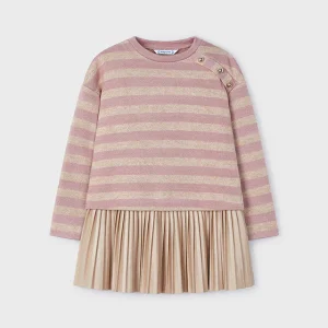 Vestito con felpa righe bambina Mayoral rosa e beige