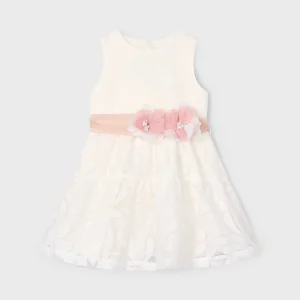 Abito panna floreale bambina Mayoral con fusciacca fiori rosato