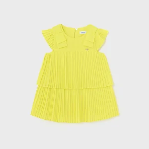 Abito foderato plissettato fiocchi neonata Mayoral giallo cedro