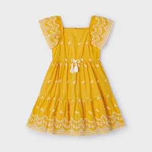 Vestito ricamo contrasti fresco cotone bambina Mayoral giallo miele