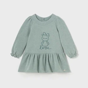 Vestito ricamo orsetto neonata Mayoral verde agata