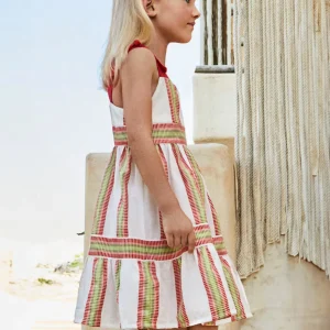 Vestito bretella fresco cotone bambina Mayoral righe granatina