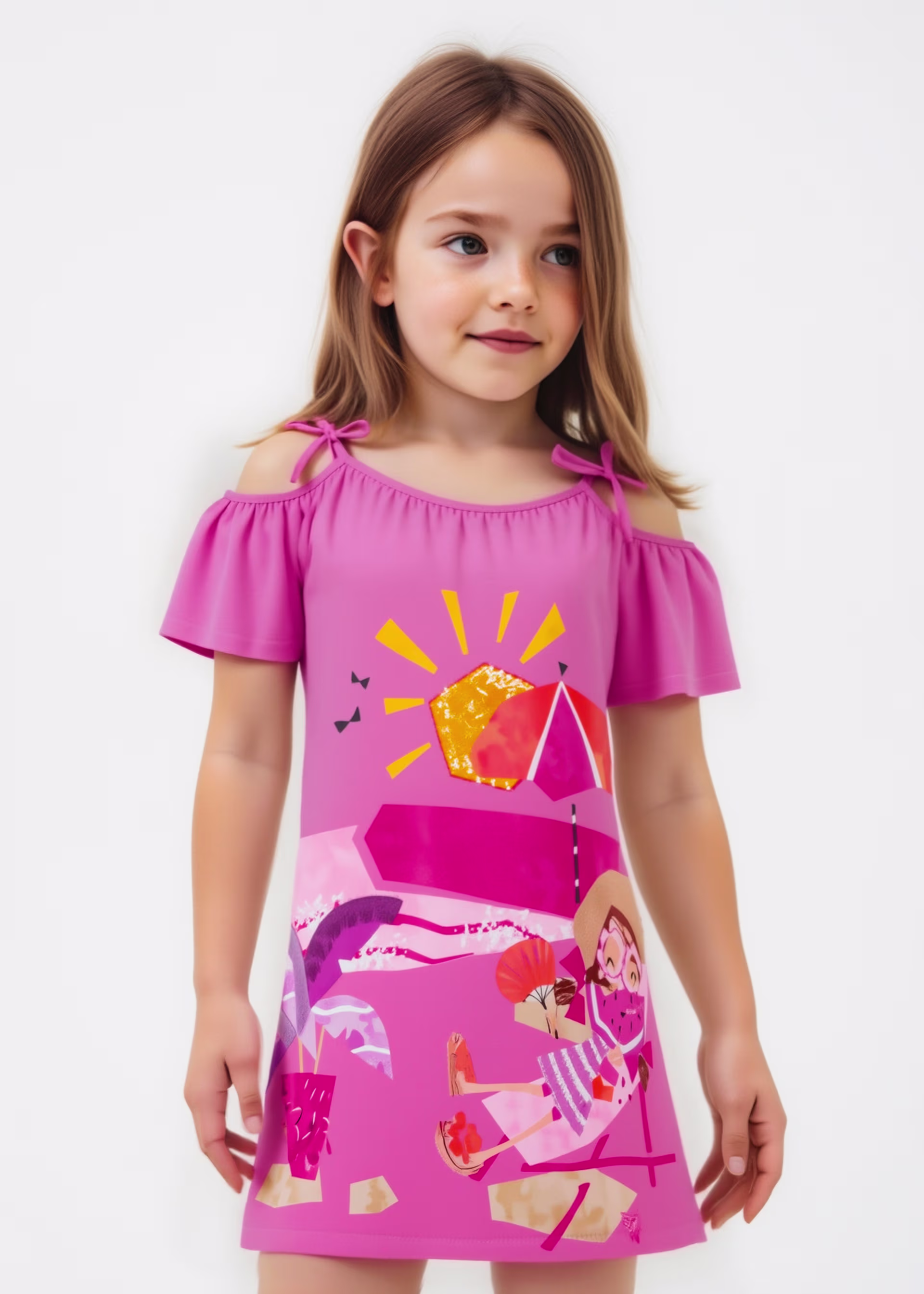 Vestito spalla fina bambina Mayoral stampa "Mare" rosa camelia