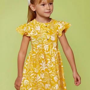 Vestito stampa tropicale  giallo bambina Mayoral