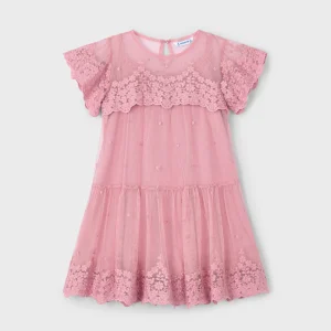 Vestito cerimonia in tulle ricamato bambina Mayoral rosato