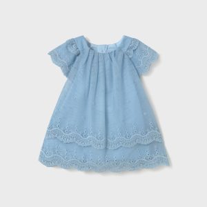 Vestito tulle ricamo volant neonata Mayoral azzurro cielo