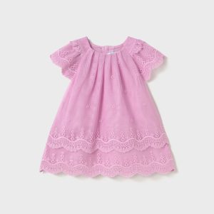 Vestito tulle ricamo volant neonata Mayoral color malva
